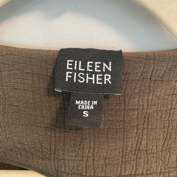Eileen Fisher Dark Olive Green Brown Silk Blend Hook & Eye Textured Blazer Small - Picture 2 of 7